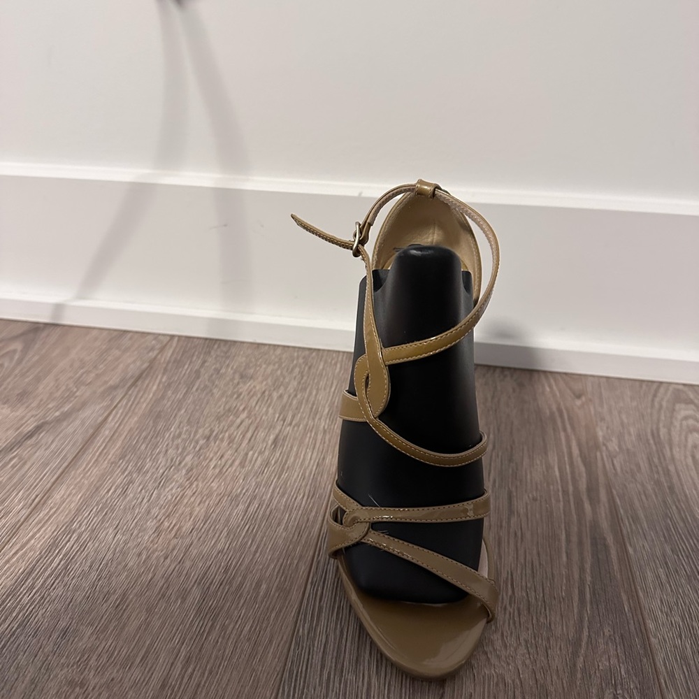 Casadei Sandals. Olive Green Patented leather